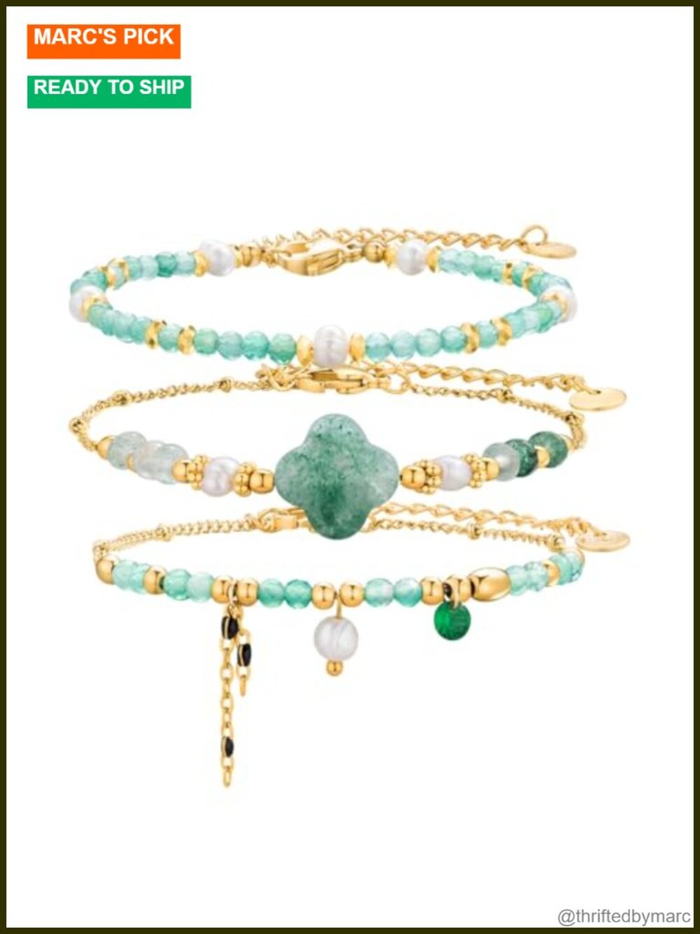 Handmade Natural Stone Beaded Bracelet Set Boho Stackable 3Pc